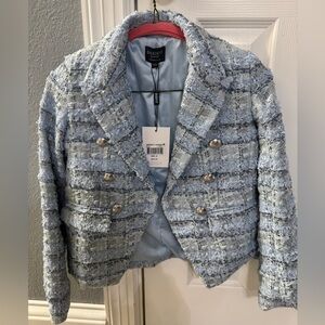 Bardot Light Blue Junior Jacket with Fringe & Silver Buttons